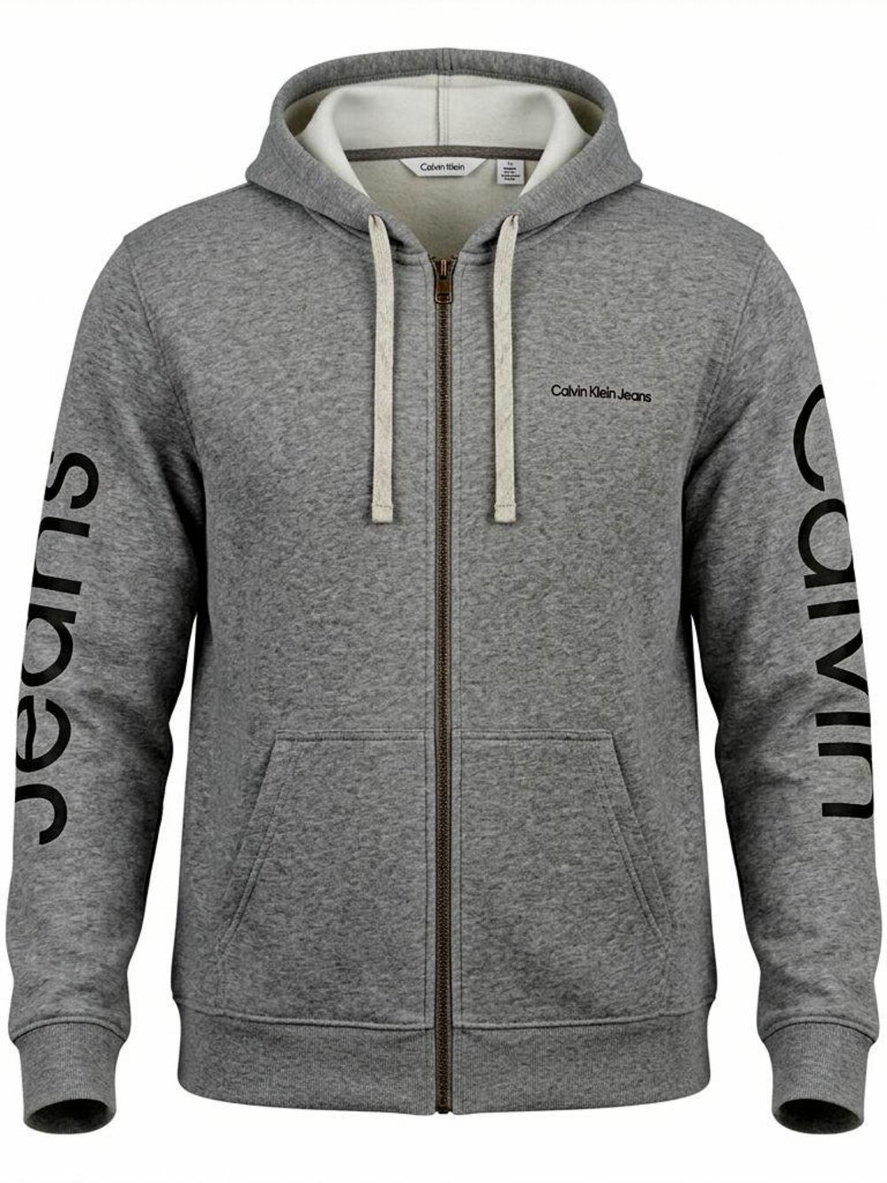 Calvin Klein  Gray Zip Hoodie Logo Sleeve Design New Without Tags L
